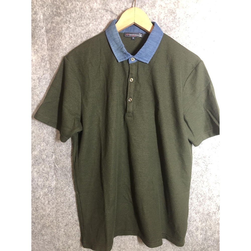 Giorgio Di Mare Polo Shirt Mens XL Green Chambray Collar Yachting Waffle Casual